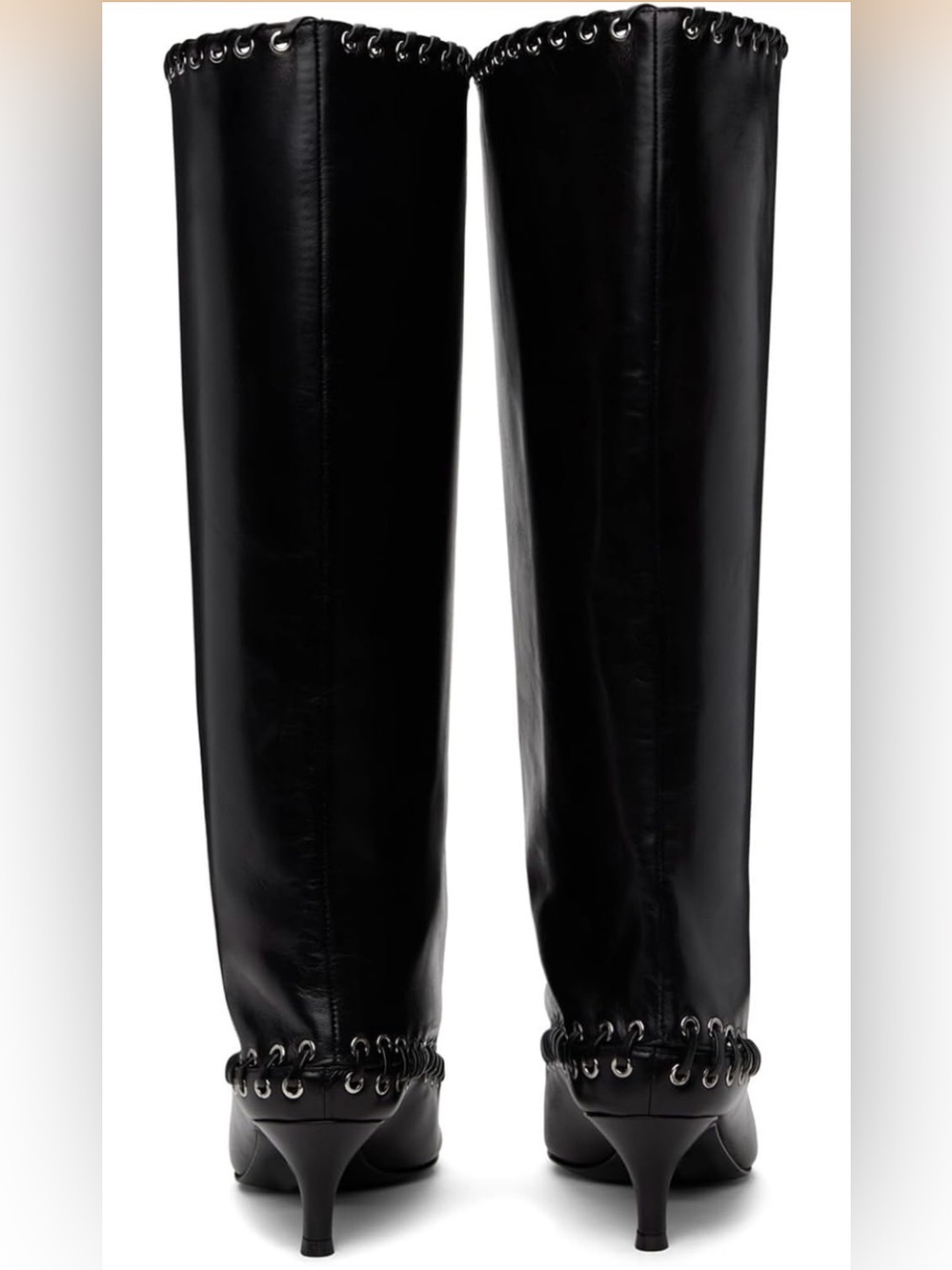 Goolita Metal Eyelets Pointed Toe Knee High Boots Women Kitten Heel Size 7 - Picture 5 of 16